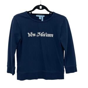 Draper James Yes Ma'am Sweatshirt Navy White Womens Small